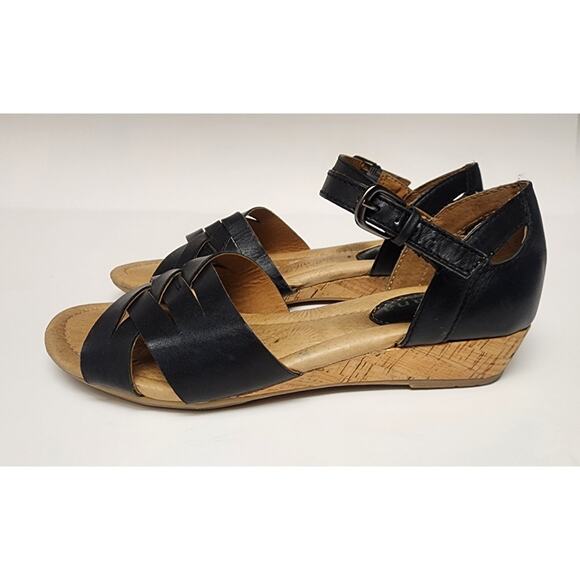 Montana Low Wedge Black Leather D'Orsay Sandals Size 6M - Picture 5 of 8